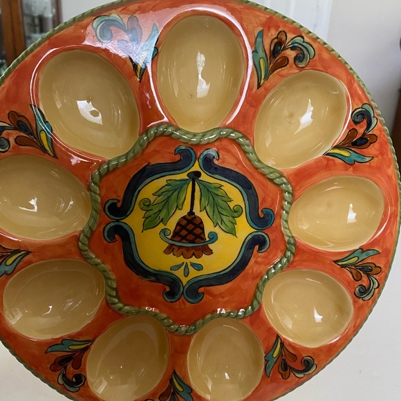 Talavera Deviled Egg Platter Hand Painted Ceramic Mexican Style 10” - Picture 6 of 8